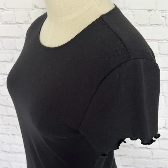 CALVIN KLEIN Black Short Sleeve Lettuce Edge Knit T-Shirt--M - Picture 3 of 14